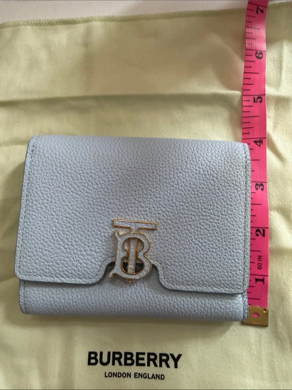 Burberry Pale Blue TB Monogram Folding Leather Wallet NWOT